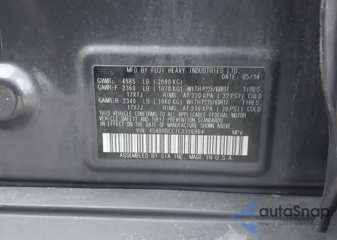 2014 Subaru Outback 2.5I Premium z USA, uszkodzony, nr VIN 4S4BRBCC7E3326864